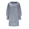 thumbnail image 3 of Yokua Glitter Women Asymmetrical Off Shoulder Long Sleeve Party Dress Evening Event, 3 of 9