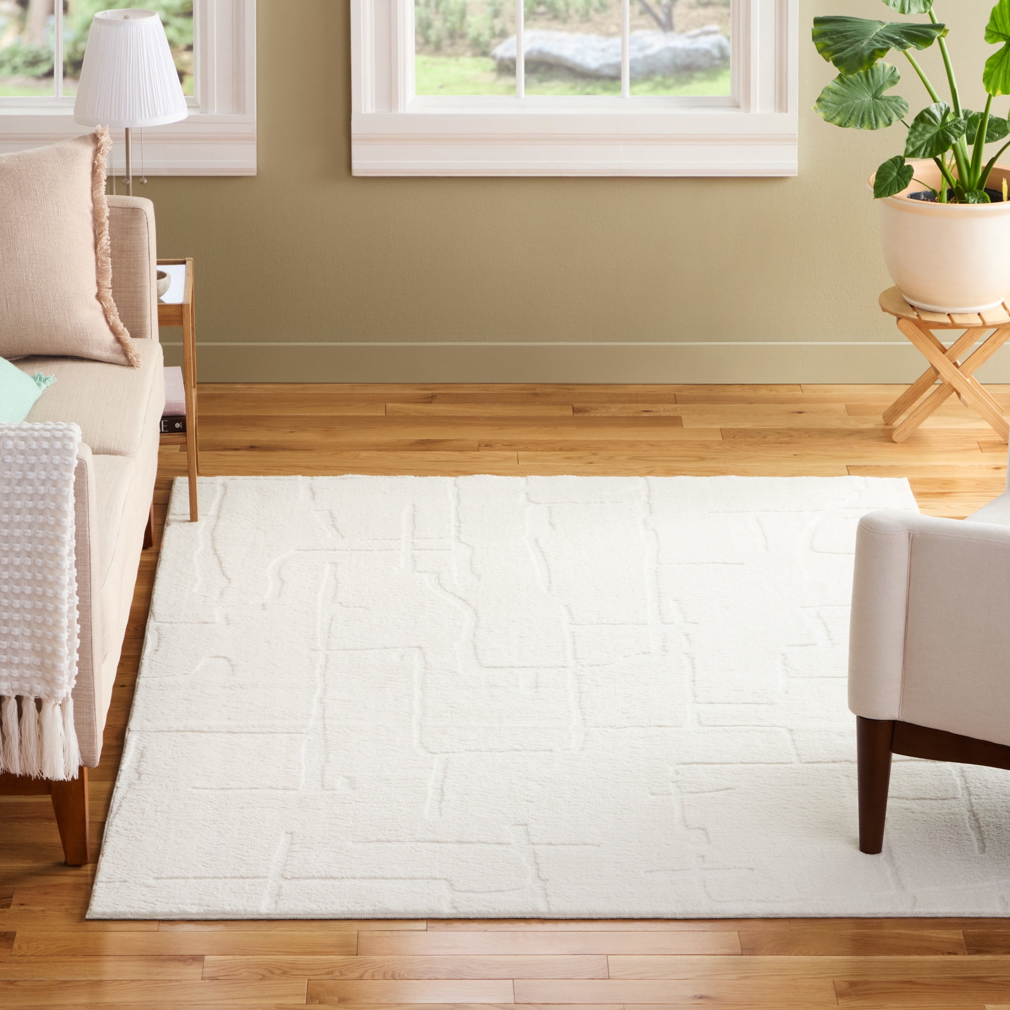 TOWN & COUNTRY EVERYDAY Rae Abstract Organic Soft Felt Everwash®, Machine Washable Area Rug with Non-Slip Backing, Abstract Rug, Ivory, 1'7"x2'11"