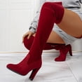 thumbnail image 6 of Xfvqtps Womens Thigh High Boots Pull on Side Zipper Chunky High Heel Pointed Toe Suede over the Knee Boots, 6 of 7