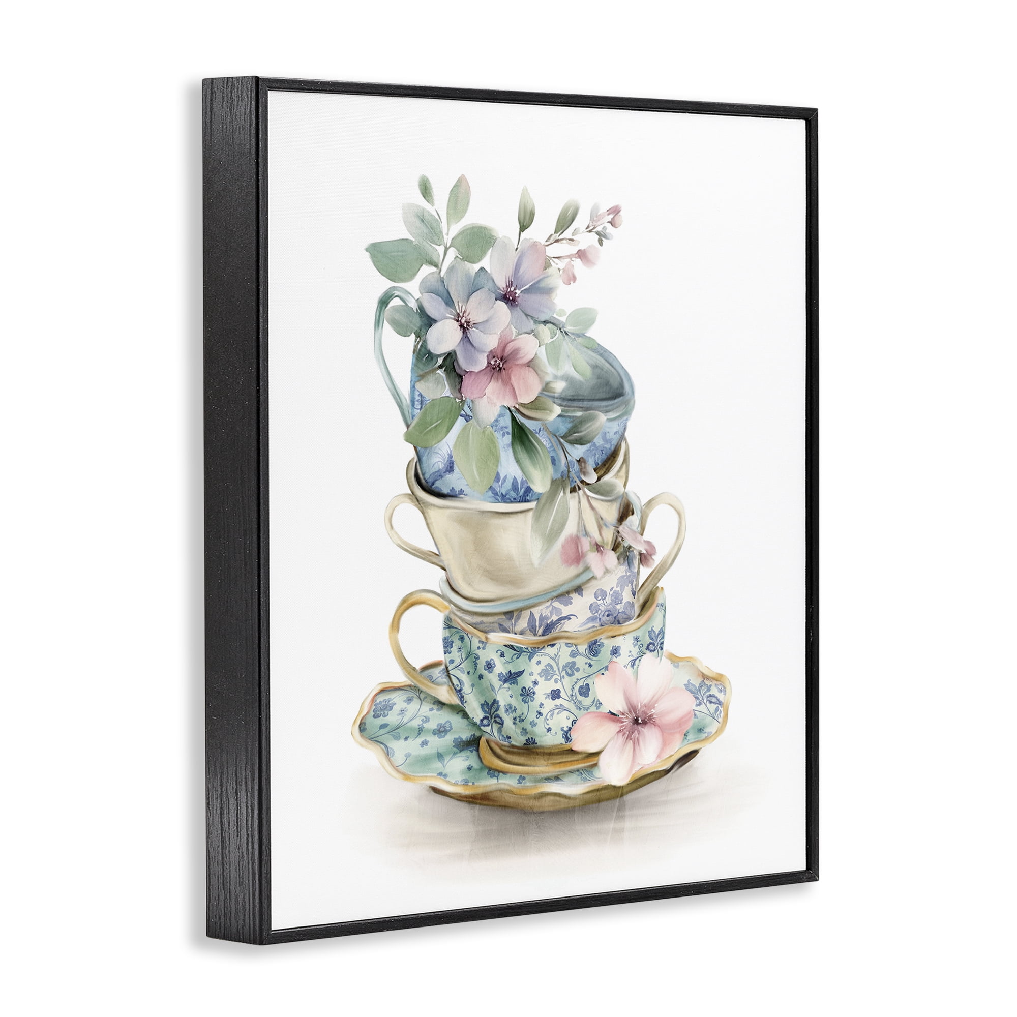 Stupell Industries Floral Teacup Chinoiserie Black Framed Giclee Art, design by Kim Allen