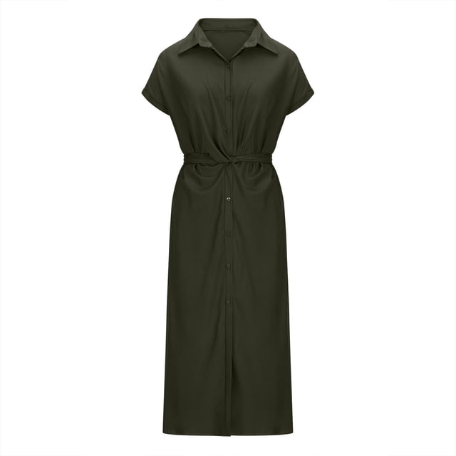 Mefallenssiah Robe d'Été Mode pour Femmes, Ceinture Multicolore, Tailles Multiples, Col en V avec Boutons