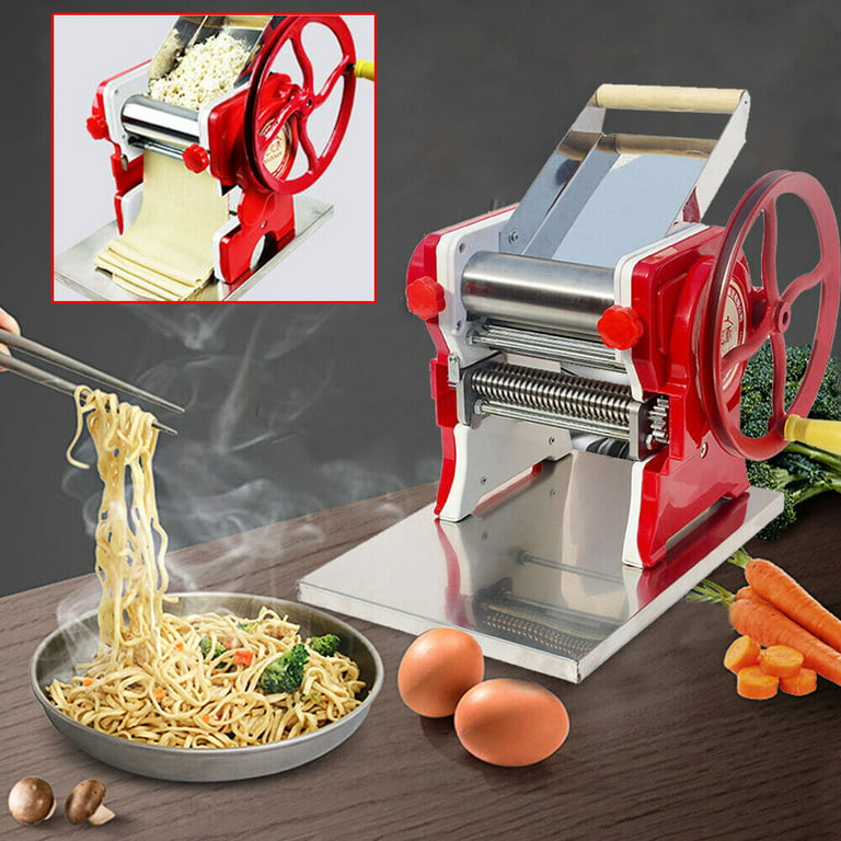 Oukaning Commercial Pasta Maker Nonstick Stainless Steel Manual Fresh Noodle  Making Machine Red 