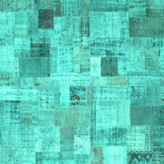 Ahgly Company Indoor Square Patchwork Turquoise Blue Transitional Area Rugs, 7' Square