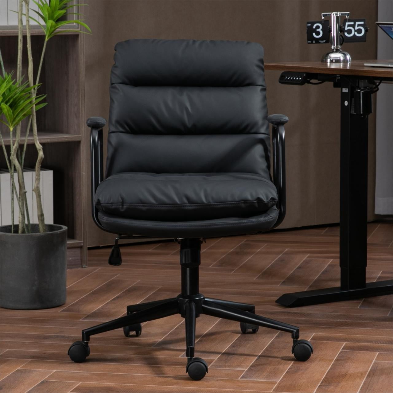 Office Chair Desk Chair Computer Chair Ergonomic PU Leather Swivel Rolling Chair Desk Task Chair with Padded Armrest,Black