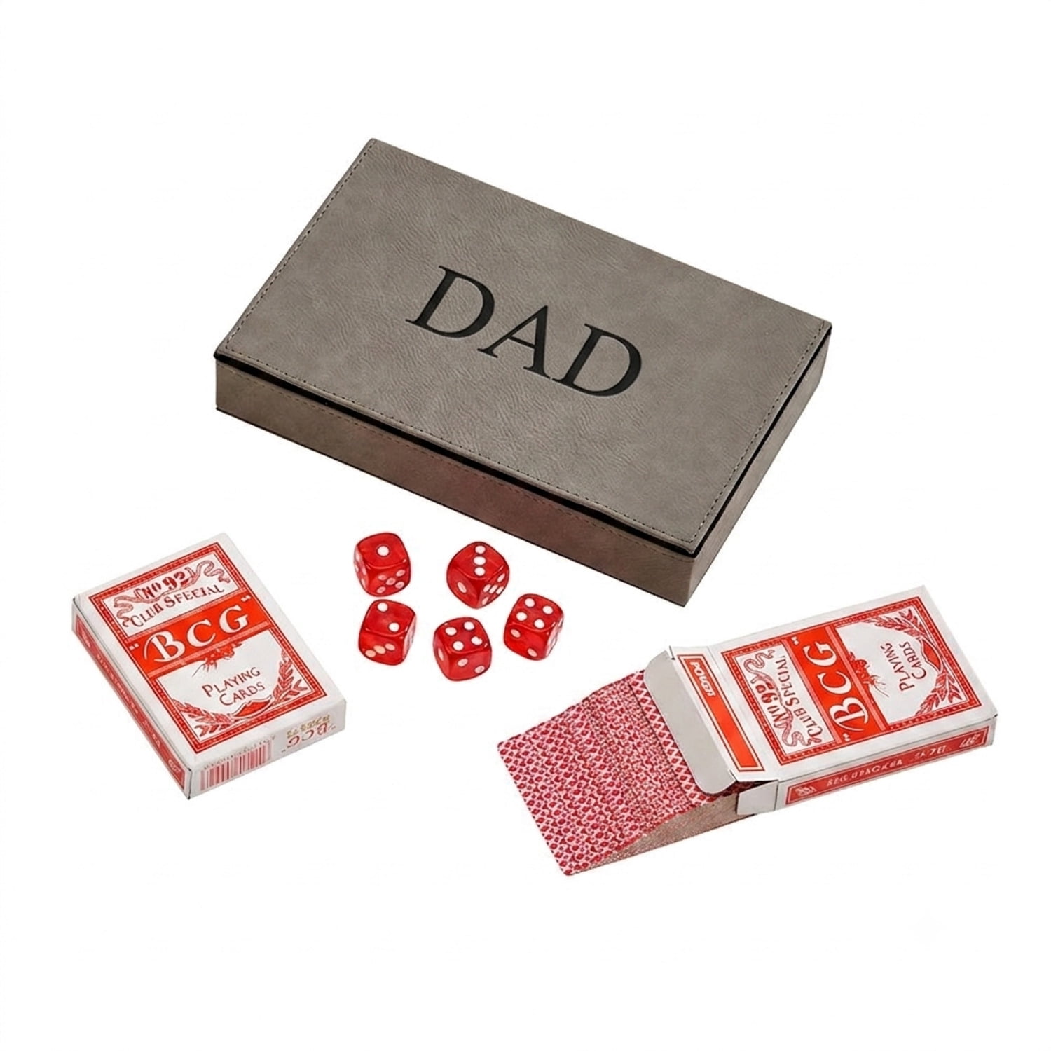 Grey Leatherette 5 Dice and 2 Card Deck Set QGM21731