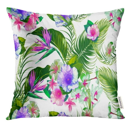 Flowers Paradise Bird STOAG Beautiful Floral Spring Summer with Tropical Flowers Palm Leaves Jungle Leaf Hibiscus Bird of Paradise Throw Pillowcase Cushion Case Cover 16x16 inch ()