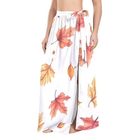 FORMRS Beach Sarong for Women Semi-Sheer Wrap Skirt Swimsuit Cover Up  Watercolor Autumn Leaves