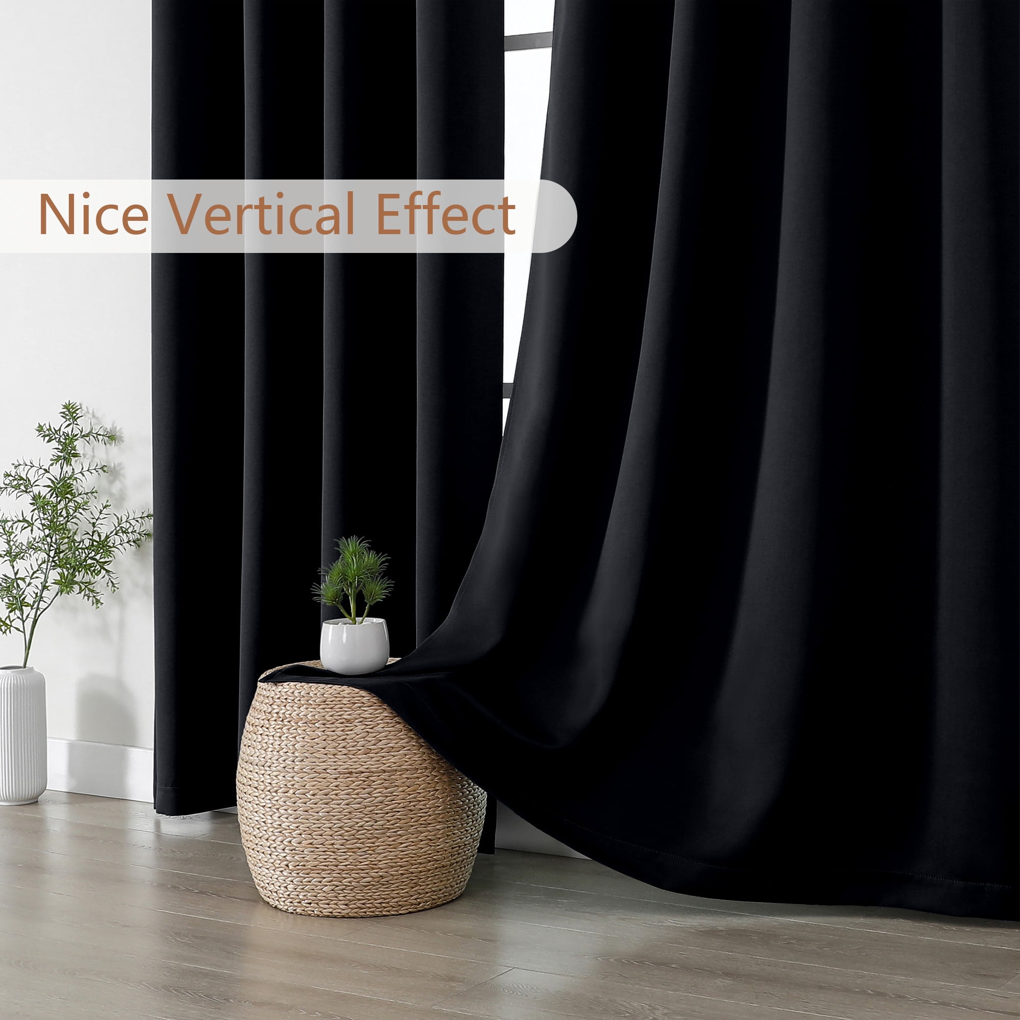 OVZME Kalme 50x120 Black Blackout Curtains 2 Panels Set, Extra Long 10ft Solid Thermal Grommet Drapes for Patio Door High Ceiling Window, Each W50 x L120 Inch, Black
