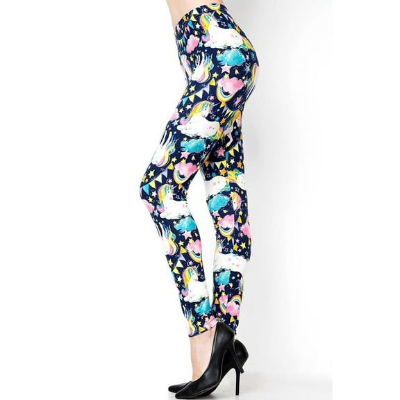 Buttery Soft Rainbow Unicorn Celebration Plus Size Leggings (One Size Plus,Navy)