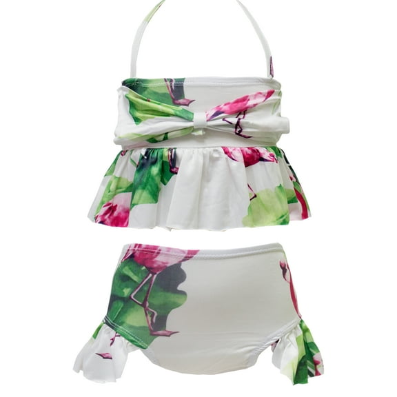 StylesILove Toddler Girls Tropical Flamingo 2pcs Ruffled Swimsuit Bathing Suit Beach Siwmwear (90/2-3 Years)