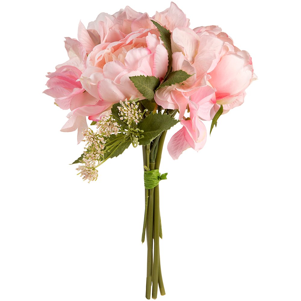 Melrose International Coral Pink Peony and Hydrangea Flower Bouquet (Set of 6) main image 1