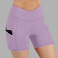 thumbnail image 2 of Wyobmus Biker Shorts for Women With Pockets Natural Feeling V Crossover High Waisted Tummy Control Stertchy Workout Yoga Shorts Purple, 2 of 8