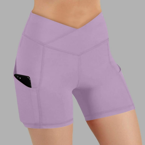 TaTaai Women's High Waisted Butt Lifting Yoga Shorts with Pockets Solid Stretchy Running Gym Workout Shorts Scrunch Booty Athletic Fitness Pants Gift