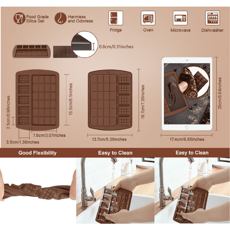 JMH Chocolate Bar Molds, 2PCS Break Apart Silicone Chocolate Moulds Candy  Molds Non-Stick Reusable DIY Baking Molds Candy Protein & Energy Bar Molds  (2 in 1) 