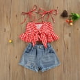 thumbnail image 1 of Mialoley Toddler Girls 2Pcs Summer Outfits, Sleeveless Plaid Print Ruffle Tops + Ripped Denim Shorts Set, 1 of 8