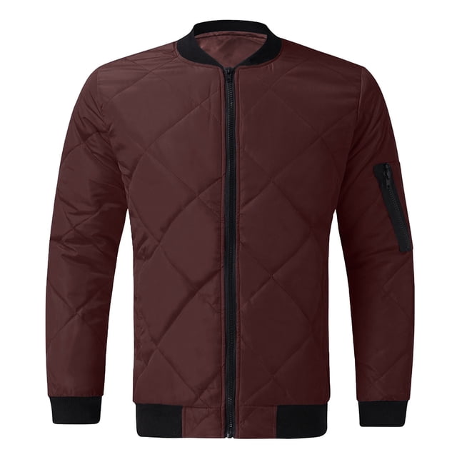 RKSTN Jackets for Men Winter Solid Color Stand-up Collar Zipper Cotton Jacket Lightweight Windproof Stitched Pockets Jacket