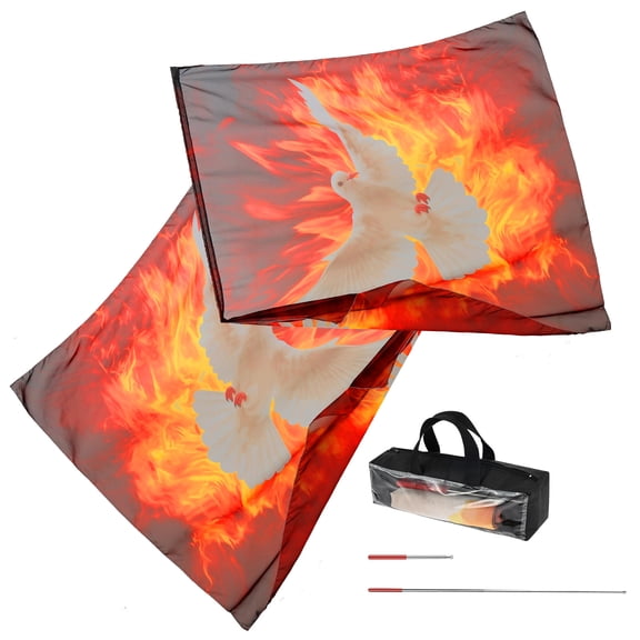 HKJUNFEI 2Pcs Praise Dance Flags with Telescopic Poles & Storage Bag, Fire Cloud Pattern Dove Worship Flags for Festival Stage Performance