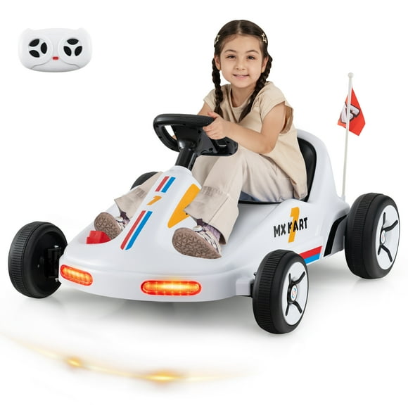 Costway 12V Kids Electric Go Kart 7AH Battery Powered Ride on Race Toy with Remote Control White