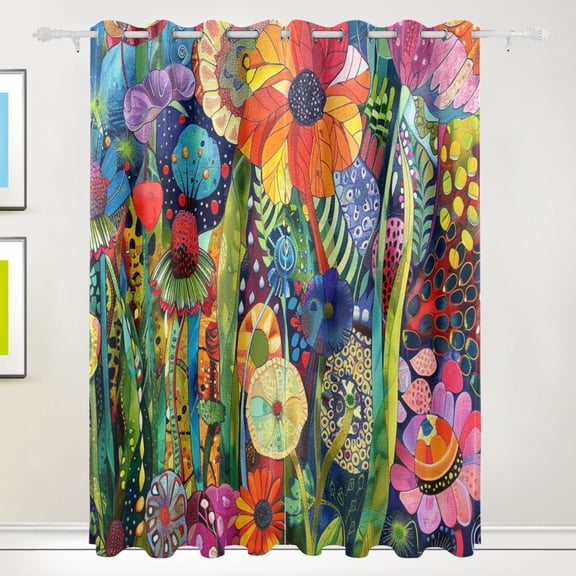 Whimsical Garden Black Out Curtains 72 Inch Length Curtains for Sliding Glass Doors Bedroom Living Room 2 Pack