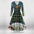 thumbnail image 4 of Christmas Dresses for Women Women's Casual And Fashionable Christmas Printed Long Sleeved V-neck Sexy Dress with Pockets for Holiday Party,Army Green,L, 4 of 7