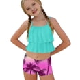 thumbnail image 4 of Momihoom Girls' Ruffled Two-Piece Swimsuit with Tropical Palm Print, Flowy Tank Top and Shorts Set for Beach and Pool Days, 4 of 7