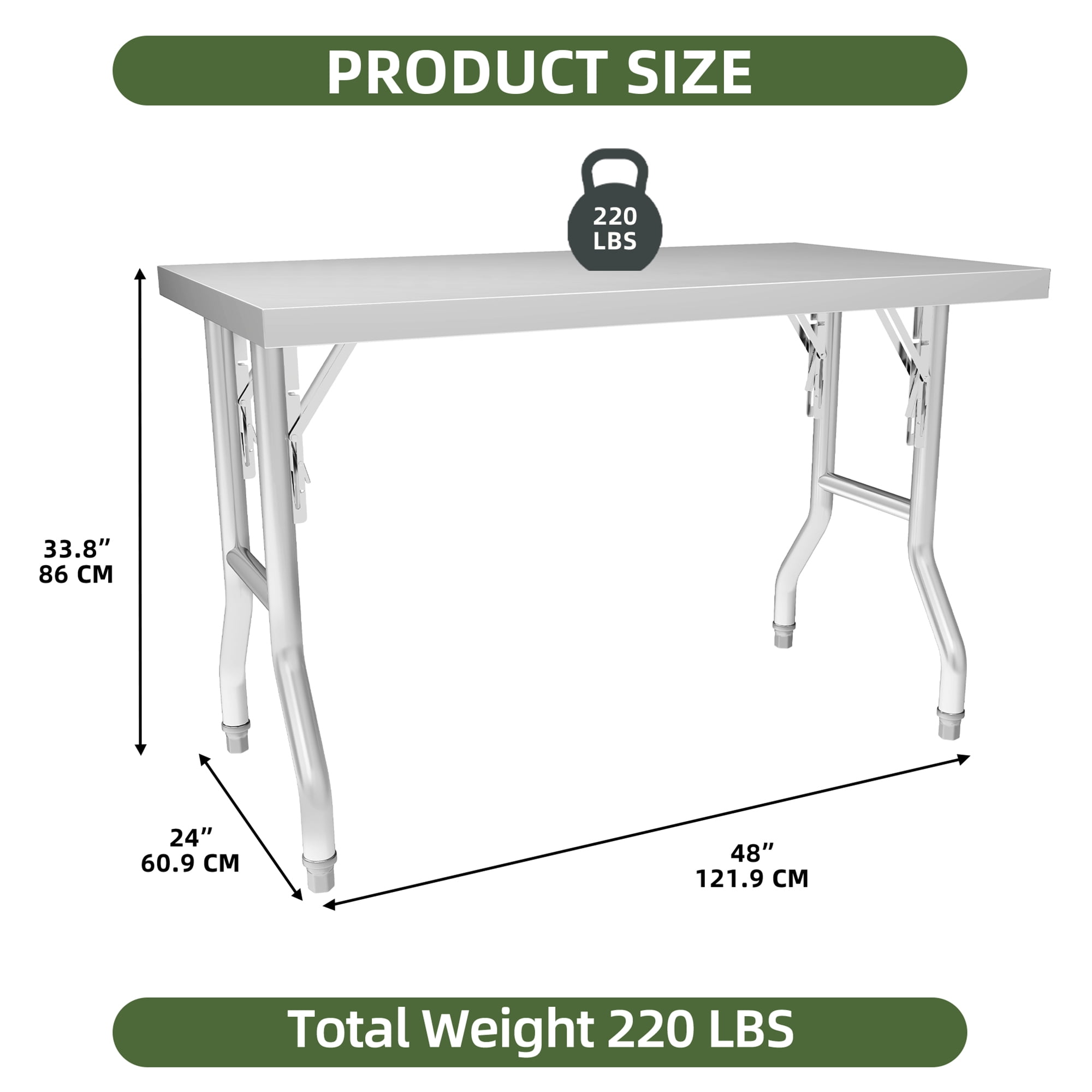 Uforic NSF Certified Stainless Steel Folding Prep Table, 48" x 24", Adjustable Feet, Commercial Kitchen Workbench for Restaurants, Picnic, Party, Camp Dining