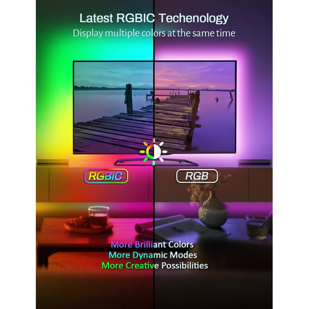 Effet de poursuite】 Rétroéclairage TV RGBIC Dream Color Alimenté par USB pour  TV Bluetooth Strip 65-75 pouces 