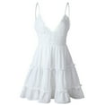 thumbnail image 1 of Women Beach Summer Dress Spaghetti Strap Sleeveless V-neck Backless Lace Patchwork Mini Dress, 1 of 9