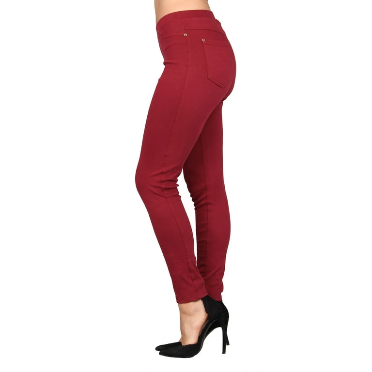 Lildy Women's Denim Jeggings, Stretchable Cotton Blend, Maroon,  Small-Medium 