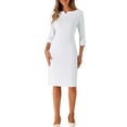 thumbnail image 2 of Vestido vintage de estilo CHIC para mujer, con mangas 3/4, vestido ajustado para el trabajo, color blanco, 2 of 6