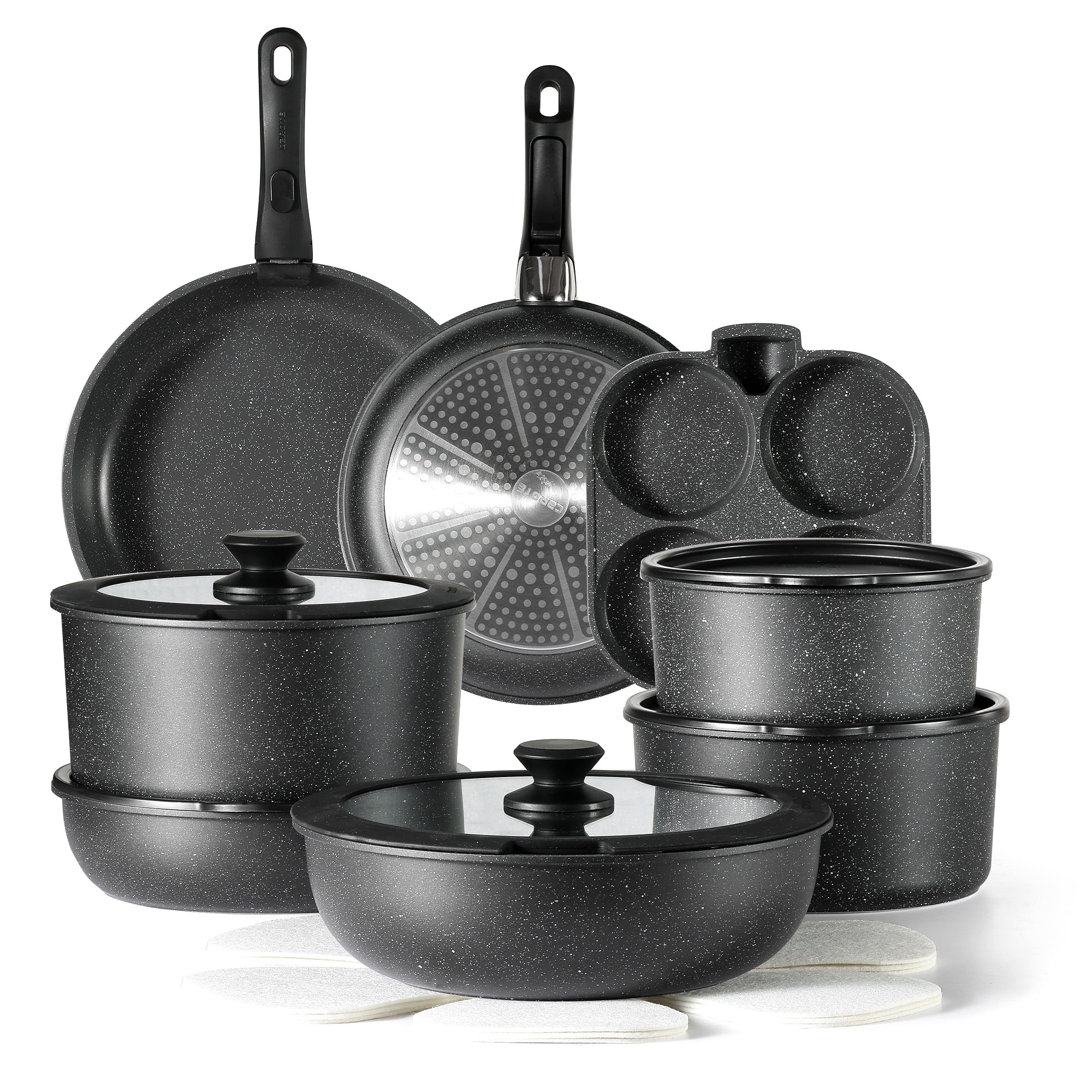 Carote 4 Pcs Nonstick Cookware Set with Detachable Handle, Induction Kitchen Sets Non Stick, Black