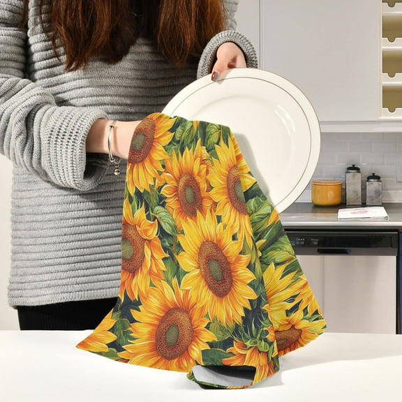 BZSMCE Kitchen Towels Creative Sunflower Pattern Durable Kitchen Towel