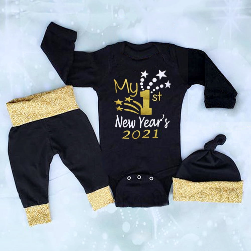 Actoyo 2021 My First New Year Baby Boy Girls Romper Pants Hat Outfit