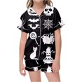 thumbnail image 4 of Halloween Pajamas Kids Size 12-13 Years Childrens Striped Sleepwear Short Sleeve Top with Shorts Soft Comfort Girls' Pajama Sets Black, 4 of 4