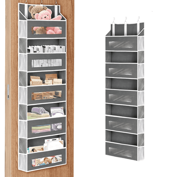 Over the Door Storage Organizer, 5 shelf Hanging Organizer with 5 Large Capacity Pockets, Anti Tilt 44 lb Load Behind Door Storage for Bedroom, Bathroom, Pantry, Nursery, Behind Door Storage