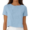 thumbnail image 3 of Ruimatai Women's Crew Neck Short Sleeve Cropped Top Casual Loose Fit Crop Tee for Daily Wear & Summer Outings, 3 of 8