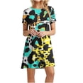 thumbnail image 1 of Robe Mini pour Femmes 2023 Été Décontractée à Manches Courtes Mignonne à Col Rond Robe Fluide à Imprimé Floral Ample Robe T-Shirt de Plage, 1 of 4