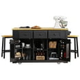 thumbnail image 2 of Euroco 53" Kitchen Island Cart with Power Outlet and 2 Stools, Rolling Storage Cart on Wheels with Drop Leaf, Door Internal Storage Rack  & 3 Drawers, 2 of 7