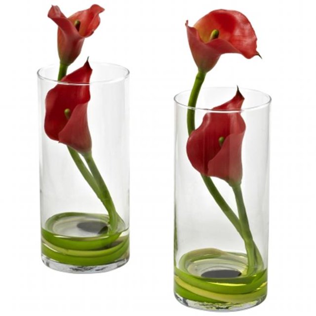 Double Calla Lily avec Cylindre, Rouge - Ensemble de 2