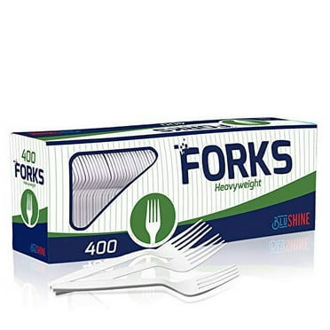 BluShine 400 Pack Extra Heavyweight Disposable White Plastic Forks - Heavy Duty White Cutlery-Utensils, Parties, Dinners, Catering Services, Family Gatherings