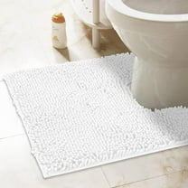 ITSOFT Luxury Bathroom Mats, Non-Slip Chenille Bathmat, Ultra Absorbent, U-Shaped, White