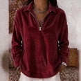 thumbnail image 2 of TRUBKH Women's Zipper Top Quarter Zip V Neck Long Sleeve Cotton Zip-up T-shirt Half Zip Pullover Loose Fit Breathable Summer Tee Business Casual Outfits Red S, 2 of 5