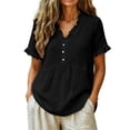 thumbnail image 3 of VBVC Women's Ruffled V-Neck Breathable Blouse, Ladies' Short Sleeve Button Babydoll Shirt, Casual Loose Fit Summer Top For Women,Black,S-3XL, 3 of 9