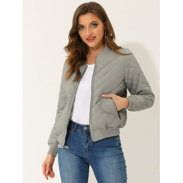 Allegra K Women's Stand Collar Zip Up Raglan Sleeves Bomber