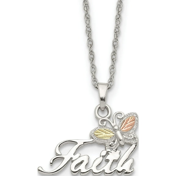 Sterling Silver & 12K Butterfly Faith Necklace Made In United States qbh176-18