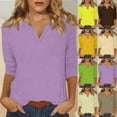 thumbnail image 7 of AKOEE Cotton V Neck T-Shirts for Women Casual 3/4 Length Sleeve Trendy Tops Plain Soft Tshirts Tees, S Beige, 7 of 7