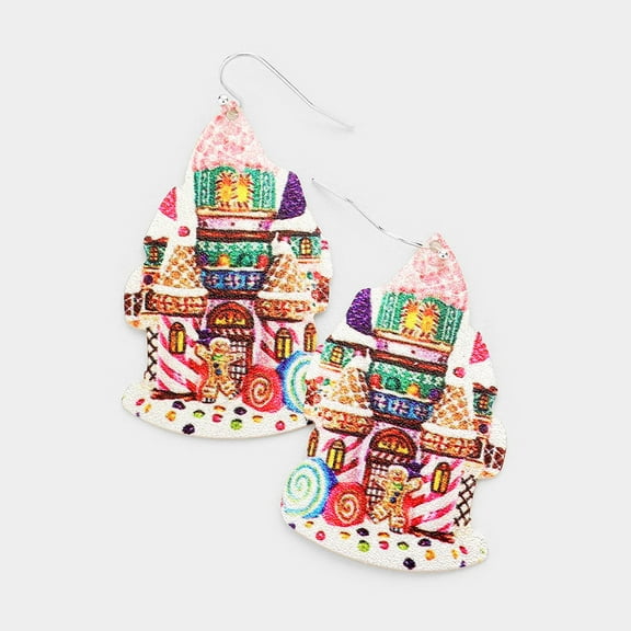 Pierced silver XL flat metal multi colored Christmas dangle earrings