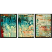 wall26 Framed Canvas Print Wall Art Set Thick Teal, Tan & Orange Paint Color Field Abstract Shapes Illustrations Modern Art Chic Colorful Ultra for Living Room, Bedroom, Office - 24"x36&quot