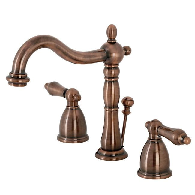 Heritage Antique Copper Widespread Bathroom Faucet with Brass Pop-Up