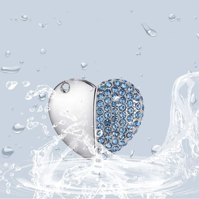 Usb Stick, Premium Usb 2.0, Diamond Heart Shape Usb Flash Drive Waterproof Memory Stick Memory Stick High-Speed Transfer, Blue, 8GB